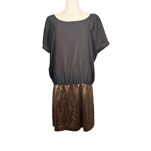 Express Womens Black Bronze Sequin Blouson Mini Cocktail Dress Size Medium